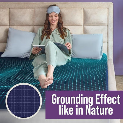 Earth Grounding Sheets Queen Size with 12% Silver Fiber & 4% Silk & 84% Cotton - Dark Blue - SGS Quality Certified Grounded Well Bed Sheet - Conductive Fitted Sheet for Better Sleep