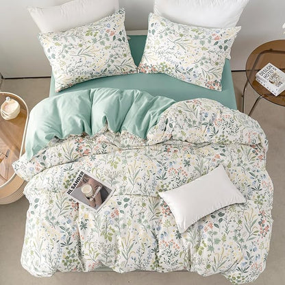 Twin 100% Brushed Microfiber Chic Floral Bedding Set, 3 Pieces - Duvet Cover & 2 Pillowcases with Zipper Closure (Floral, Twin)