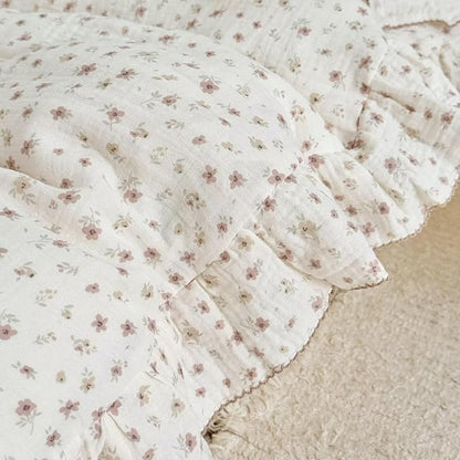 BuLuTu Girls Duvet Cover Twin Kids Comforter Cover Pink Floral Print Quilt Cover Ruffled Bedding Decor, Pure Cotton Gauze Duvet Cover for All Seasons, Soft Lightweight Breathable, Machine Washable