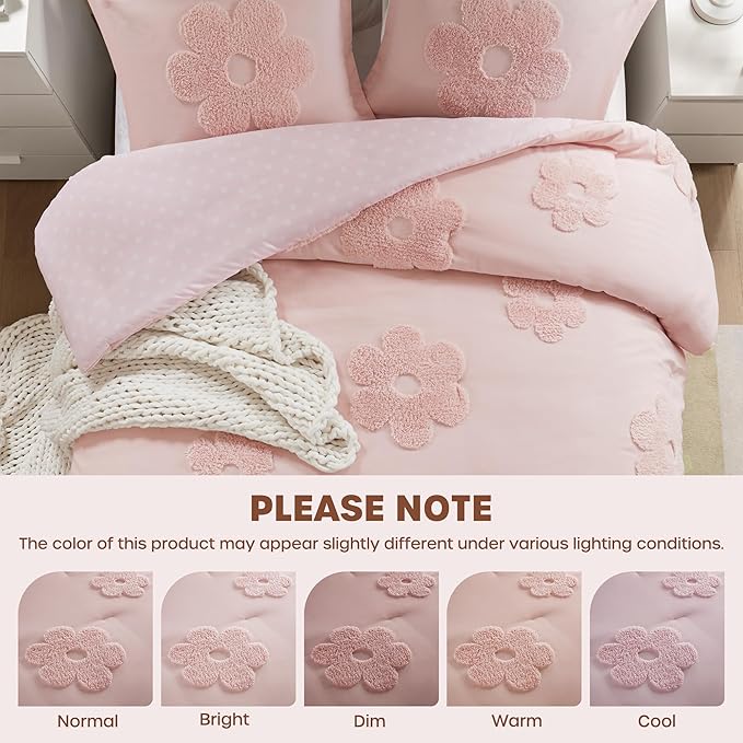 Intelligent Design Kids Queen Duvet Cover Set for Girls, Tufted Chenille Floral Duvet Set Queen, Lightweight Polka Dot Duvet Reversible Bedding Cover, Sham, Pillow, Gracie, Full/Queen Pink 3 Piece