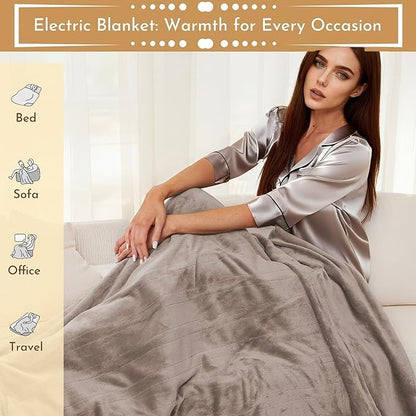 Electric Heated Blanket 62"x84" Twin Size Microplush Cover Blanket, 4 Heat Settings & 10 Hours Auto Off, Cozy & Warm for All Night, Machine Washable, Linen