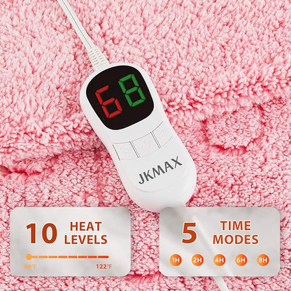 Heated Electric Blanket King Size - 100"x90" Flannel Heating Blanket with 10 Heating Levels & 5 Time Settings Over-Heat Protection, Winter Warmer for Adults with ETL Certification（Pink）