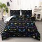 Kawaii Cat Comforter Set, Colorful Line Cat Full Size Bedding Set for Boys Girls Teens, Cartoon Cute Cat Black Quilt Set for Room Decor, Style 2