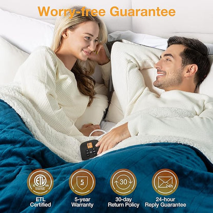 WOOMER Electric Blanket Full Size,Durable Flannel and Soft Sherpa,Dual Control,77”×84” Heated Throw Blanket, 10 Heat Levels&0.5-12h auto-Off,Energy Efficient,ETL Certified