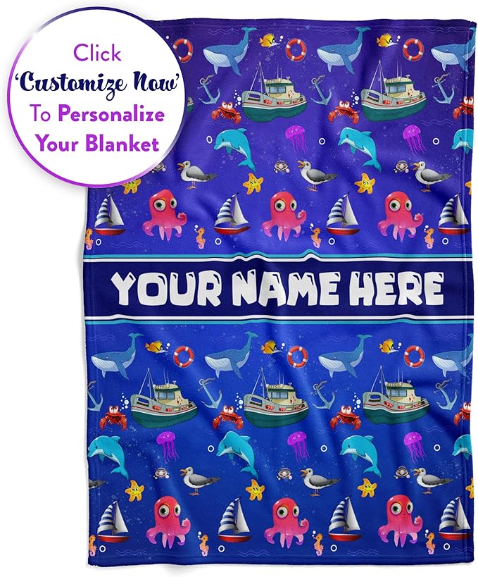 Blanket for Kids | Custom Marine Animals Fleece Throw | Blue Kids Throw | Baby Girl Blanket | Ocean Gifts (30x40 Fleece - V1)