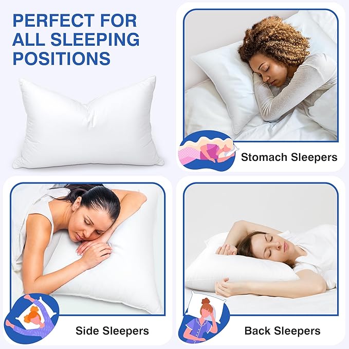 Ultra Soft Feather Pillows Queen Size Set of 2 - Goose Down Hotel Bed Pillow for Sleeping, (Down Fiber) Fluffy Support Surround Fill Polyester for Back, Stomach, Side Sleepers (Ultra Soft)