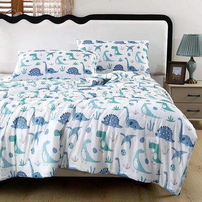 SDIII Dinosaur Comforter Full 3 Pieces, Silky Breathable Microfiber and Spandex, Cute Dinosaur Bedding Full Size for Boys Girls Kids and Teens