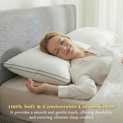 Feather Pillows King Size Set of 2 Goose Down Pillows with 100% Breathable Cotton Cover, Hotel Collection Bed Pillows for Sleeping, Soft Support for Back, Stomach and Side Sleepers