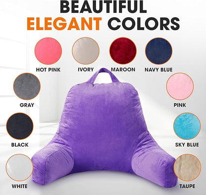 Cheer Collection Reading Pillow with Arms – Portable Bed Pillow for Sitting Up & Support, Foam-Filled Back Rest Pillow for Sitting in Bed & Couch, Machine Washable Purple (Large)