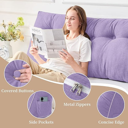 Sasttie Headboard Pillow Twin/Twin XL, Wedge Pillow Headboard for Dorm, Triangular Daybed Backrest Cushion for Sitting or Reading in Bed, with Removable Washable Cover, Purple