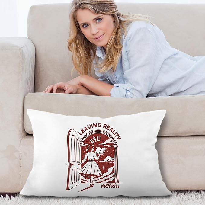 Funny Retro Woman Reader Pillow Covers 12x20, Reading Nook Corner Decor, Vintage Female Bookworm Bookish Decorative Lumbar Pillow Covers for Home Bedroom Library Reading Room