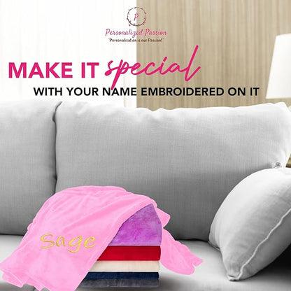 Personalized Blankets for Adults - Custom Blanket with Embroidered Name or Monogram - Soft Fleece Throw Cover for Bed & Couch - Light Pink (40"x60")