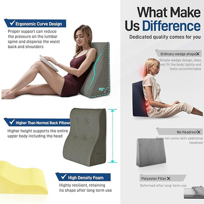 Daneey Reading Pillows for Sitting in Bed Adult Back Pillow for Bed Sitting Up, Back Support Pillow for Bed, Foam Wedge Pillow for Neck, Lumbar, Back, Beige, 20 * 9 * 22IN