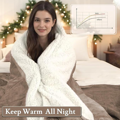 Electric Heated Blanket Flannel & Sherpa 72"x84" Full Size - 4 Heat Levels, 10H Auto Shut Off, Fast Heating, Cozy and Comfortable, Warm Gifts, Machine Washable - Brown