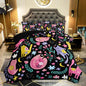 QOOMO Floral Cat Comforter Full Size,Black Cats Bedding Set for Kids Teens Girls,3Pcs Bedding Set Printed Comforter with 2 Pillowcases,Down Alternative,Soft and Lightweight(Black，Full Size)