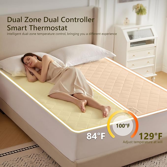 Heated Diamond Quilted Mattress Pad,Queen Size Dual Control,Soft Bed Warmer,10 Heat Settings,1-12 Hours Auto-Off,Fast Heating,ETL Certified,Machine Washable,Fit Up to 18" Deep Pocket,60"x80"