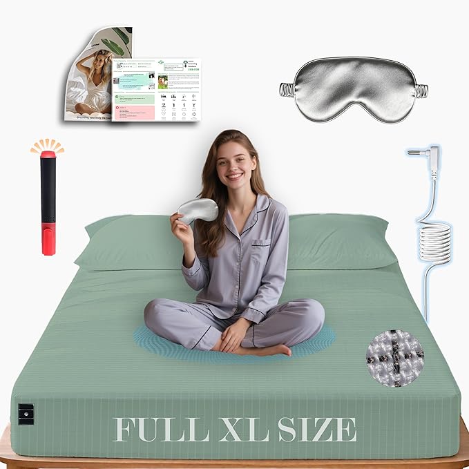 Ali King Grounding Sheets - Full XL Size, Soft Cotton with Silver Fiber, 15'' Deep Pocket Earth Grounding Fitted Bed Sheets for Improved Sleep (Green, Full XL 54''*80''*15'')