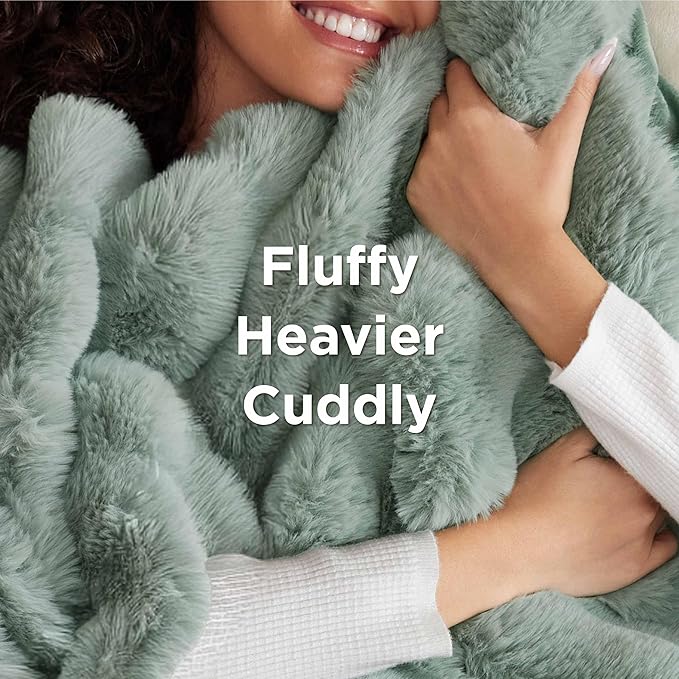 Bedsure Fluffy Bubble Faux Fur Heated Blanket Throw - Super Soft Electric Blanket, Heating with 6 Heating Levels, 4 Time Settings, 3-Hour Auto-Off, Decor Gifts for Home, Green, 50x60 inches