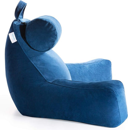 LINENSPA Reading Pillow with Shredded Memory Foam- Back Pillow for Sitting in Bed, Reading, Gaming, Watching TV – Bed Chair Pillow with Arms, Dorm Room Essentials, Navy