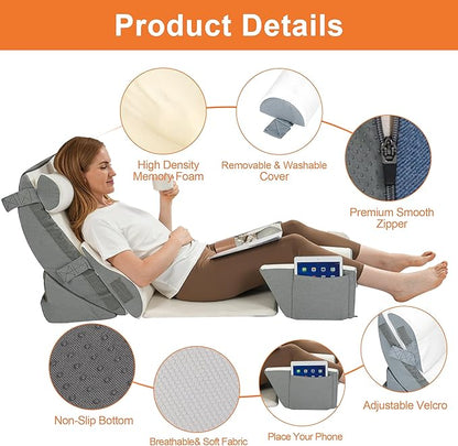9PCS Orthopedic Bed Wedge Pillow Set for Sleeping, Post Surgery Memory Foam Pillow for Back, Leg & Neck Pain Relief – Adjustable Support for Acid Reflux