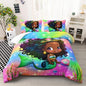 Mermaid Full Size Bedding Set for Kids Girls, Cute Black Girl Mermaid Ocean Life Pattern Comforter Set, Rainbow Bed with 1 Quilt and 2 Pillowcases