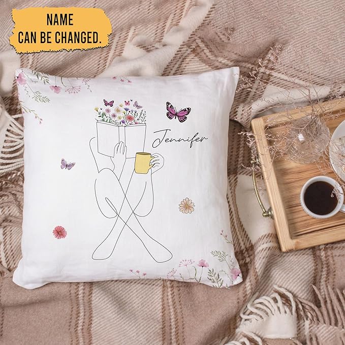 Hyturtle Personalized Book Pillow (Insert Included) Gifts for Book Lovers, Reading Club Librarians Unique Gifts for Girls Women on Birthday, Custom Name Couch Cushion Decor Throw Pillow Keepsake