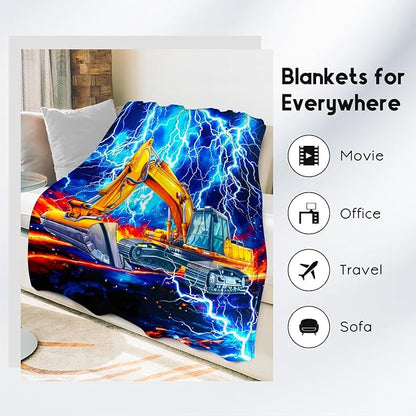 Kids Blanket Gifts, Excavator Blankets for Boys, Construction Truck Throw for Kids, Soft Plush Throw for Car Lovers, 30"x40"