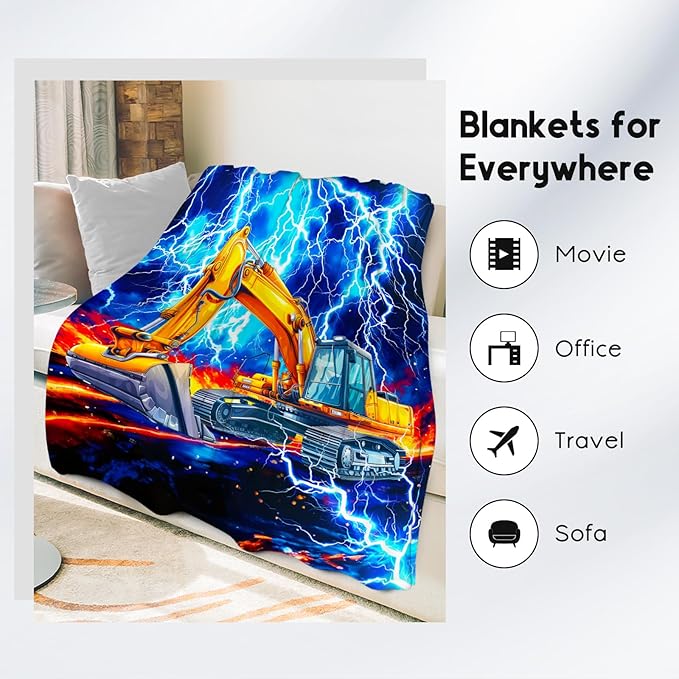Kids Blanket Gifts, Excavator Blankets for Boys, Construction Truck Throw for Kids, Soft Plush Throw for Car Lovers, 40"x50"