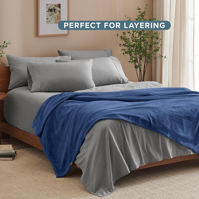 Bare Home Fleece Blanket - Twin/Twin Extra Long - Ultra-Soft Lightweight for Bed, Sofa, and Couch - Luxury Microplush - Cozy Warm Blanket (Twin/Twin XL, Dark Blue)
