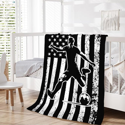 Kids Boys Blanket for Soccer Lovers, 50x40 Inches Small Soft Cozy Fuzzy Soccer Blankets Cool Throws Gifts Decor for Travel Camp Office