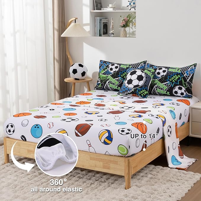 A Nice Night Boys Football Field Comforter Set 6-Piece Bed-in-a-Bag, Twin Size Football Entering The Door Printed Bedding Collections for Kids, Durable & Easy Care, Sports Theme Design for Boys