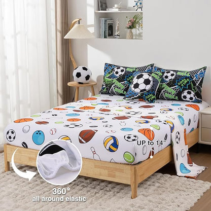 A Nice Night Boys Football Field Comforter Set 6-Piece Bed-in-a-Bag, Twin Size Football Entering The Door Printed Bedding Collections for Kids, Durable & Easy Care, Sports Theme Design for Boys