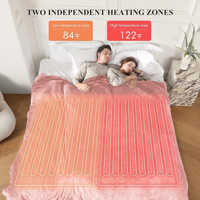 Electric Blanket Queen Size, Super Soft Cozy Upgraded Flannel Blanket Dual Control with 5 Heating Levels & 10 Hours Auto Off, Fast Heating Blanket & Overheat Protection, 84" x 90", Candy Pink