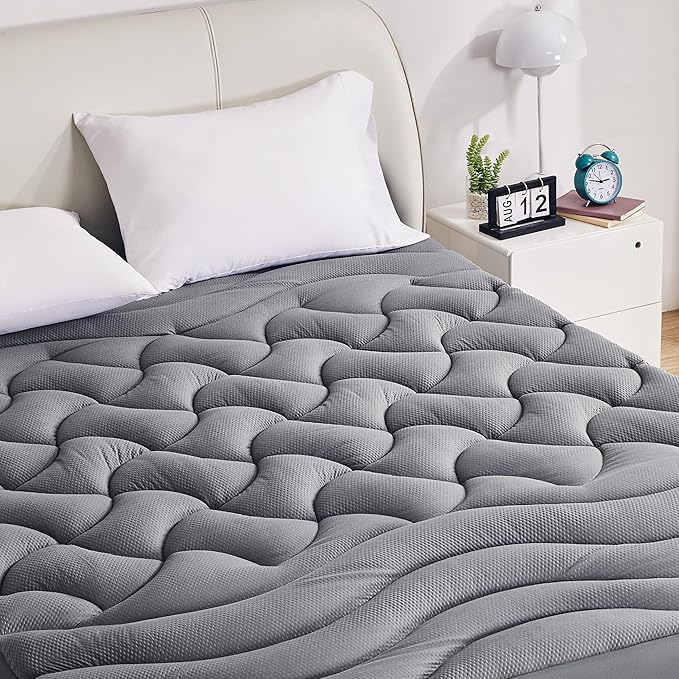 SLEEP ZONE Full Size Mattress Pad, Extra Thick Waterproof Mattress Topper, Breathable & Machine Washable, 54 x 75 Inches (Grey, Full)