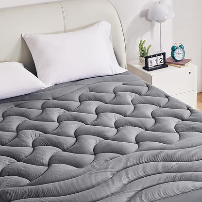 SLEEP ZONE Full Size Mattress Pad, Extra Thick Waterproof Mattress Topper, Breathable & Machine Washable, 54 x 75 Inches (Grey, Full)