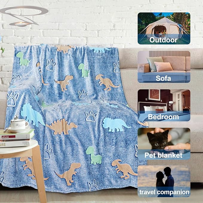 Dinosaur Blanket for Boys, Glow in The Dark Blanket for Kids, Kids Blanket for Boys, Toddler Blanket for Boys, Dinosaur Gifts for Boys/Kids, Soft Fleece Blanket Throw, Birthday Gifts 50"x60"