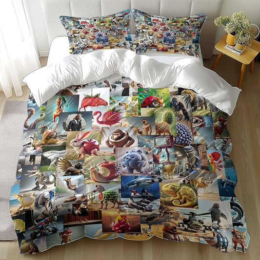 Funny Fusion Animals Bedding Set,Fusion Animals Duvet Cover Twin Full Queen King Set for Kids Boys Bed Decor Gifts (Color 5,King (104" x 90"))