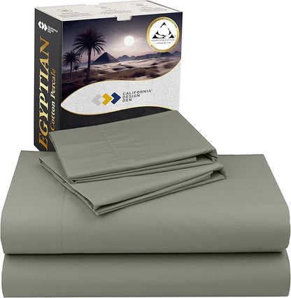 California Design Den Certified 100% Egyptian Cotton Sheets Full Size Set - Lightweight, Crisp Percale, Full Size Bed Sheets Cotton Set, Deep Pockets, Durable Luxury Bedding (Sage Mist - Grey Tone)
