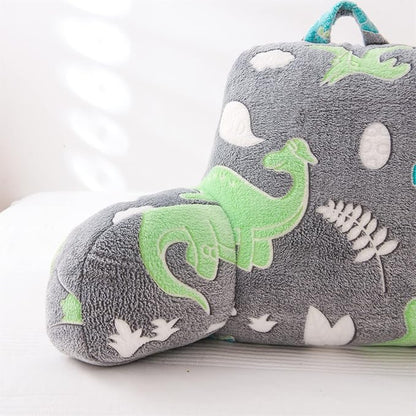 Meeting Story Glow in The Dark Green Dinosaur Luminous Reading Pillows Sparkling with Arms Back Pillow for Bed, Bed Rest Pillow for Adults Teens, Kids, (Blue-Green)