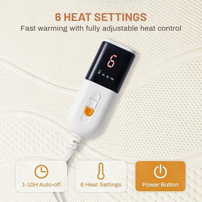 Heated Mattress Pad Full Size-Single Controller Electric Mattress Pad with Deep Pocket,6 Heat Settings & 2-10 Auto Shut Off Electric Bed Warmer,ETL Certified,Machine Washable,(White)