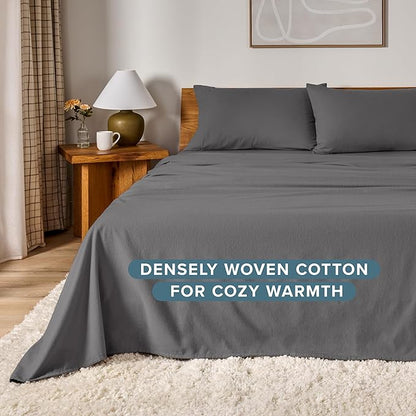 Bare Home Flannel Sheet Set 100% Cotton, Velvety Soft Heavyweight - Double Brushed Flannel - Deep Pocket (Split California King, Grey)