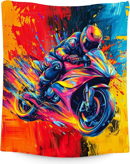 Boys Blankets - Motorcycle Blanket Gifts for Toddlers Kids - 30x40 Inches Comfy Lightweight Flannel Dirt Bike Throw for Sofa Office