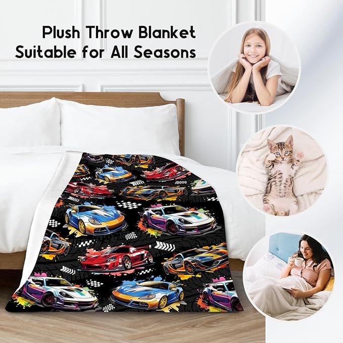 Boys Blanket Racing Car Blankets Gifts for Kids Toddler - Plush Cozy Flannel Small Throws for Sofa (40"x50")
