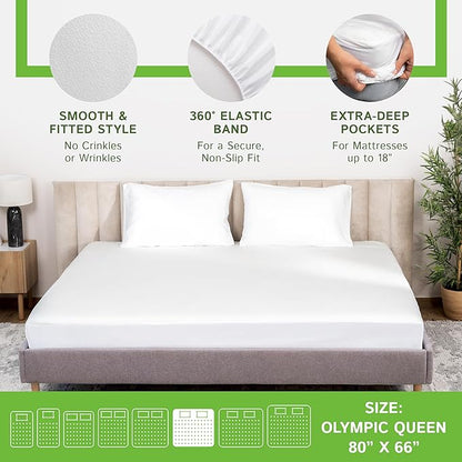 Olympic Queen Size (66"x80") Waterproof Mattress Protector - Cooling Viscose derived from Bamboo Fitted Sheet Super Queen Mattress Cover - Quilted Jacquard Pad