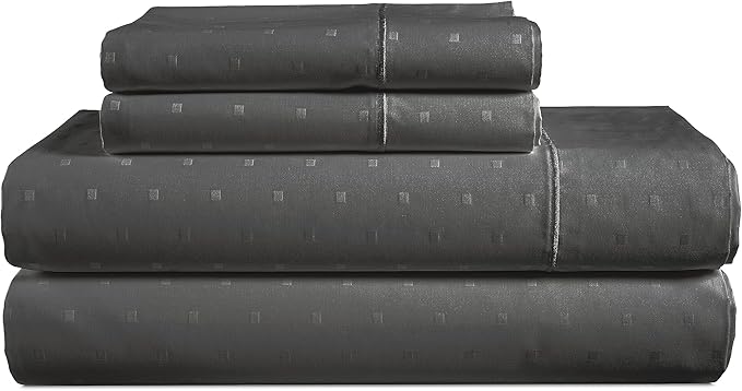 100% Egyptian Cotton King Bed Sheets – Silky Sateen Weave for All Season Comfort, 15" Deep Pocket King Sheets Set, OEKO-TEX Certified, Fade Resistant, Durable Hotel Comfort at Home -Swiss Dot Charcoal