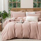 Duvet Cover King Size, Luxury Brushed Microfiber Double-Layer Crinkle Gauze Pink King Duvet Cover, 3 Pieces Bedding for All-Season, Soft Breathable with Zipper Closure (No Comforter)
