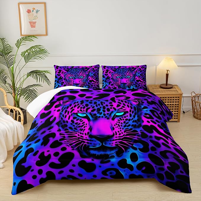 Leopard Print Comforter Set for Queen Size Bed，Cheetah Print Bedding Set Queen，with 1 Comforter with 2 Pillow Case
