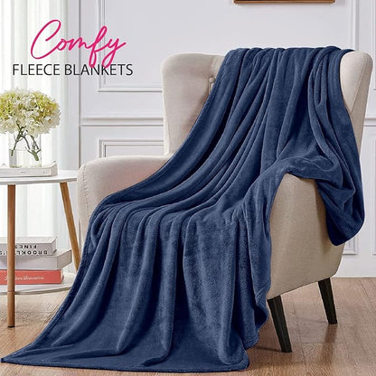 Personalized Blankets for Adults - Custom Blanket with Embroidered Name or Monogram - Soft Fleece Throw Cover for Bed & Couch - Navy (40"x60")