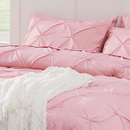 Bedsure Twin Comforter Set Baby Pink - Bed in a Bag Twin Size Bedding 5 Pieces, GentleSoft™ Pintuck Bed Set Gift for Family, Pinch Pleat Pink Comforter with Sheets, Pillowcase & Sham