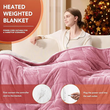 Homemate Heated Weighted Blanket for Adults - 62"x84" 20lbs Electric Throw Fast Heating Heavy Blanket 1/2/4/6/8 Hour Auto Off 10 Heat Levels Over-Heat Protection Soft Flannel Sherpa
